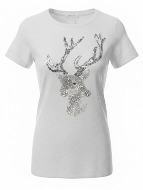J. Crew White T-Shirt with Silver Deer Design